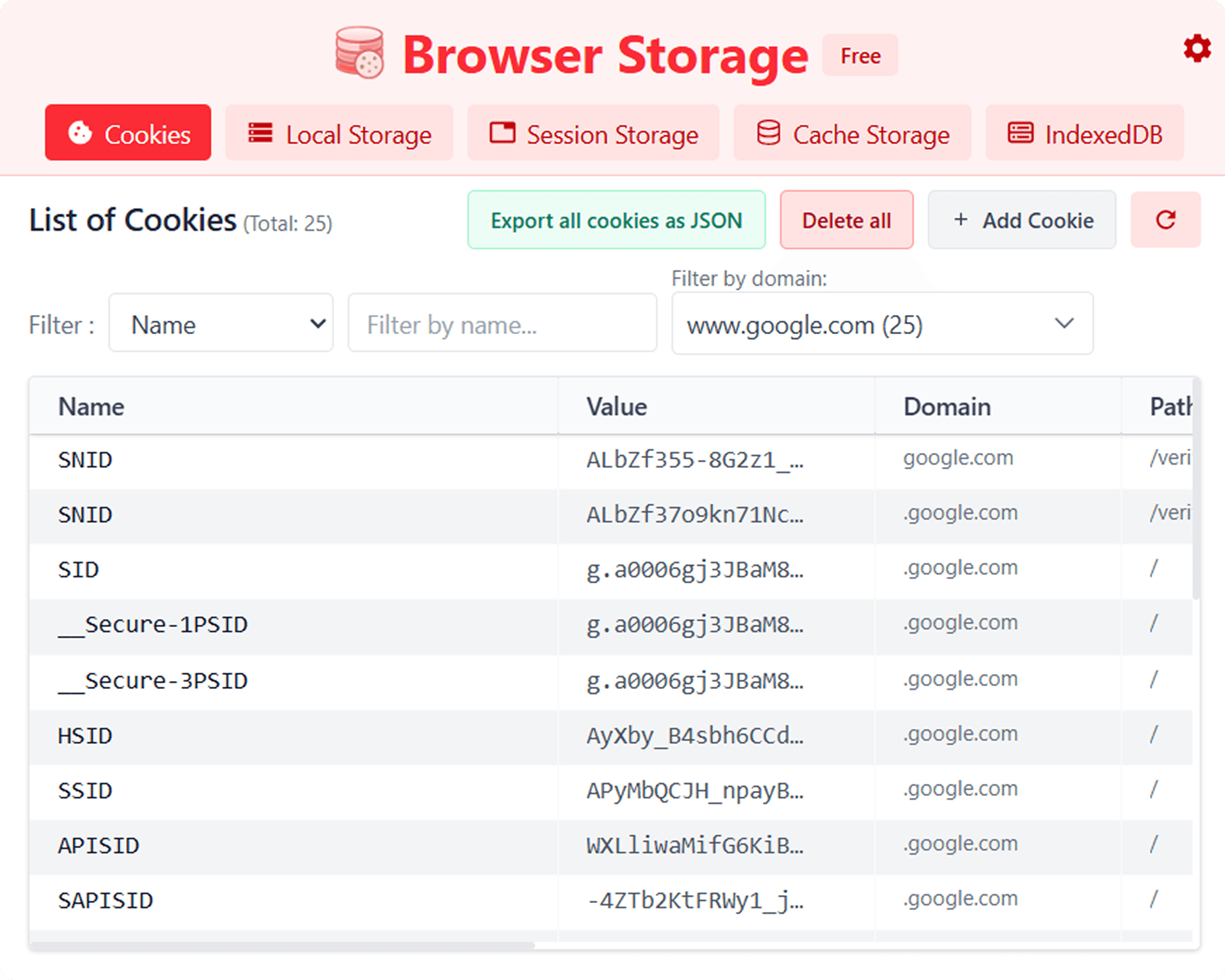 Browser Storage Screenshot
